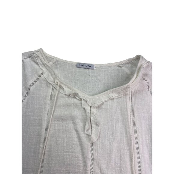 Misslook Womens White Peasant Tunic Top 3XL Tassels Semi Sheer Retro Romantic - Picture 2 of 7